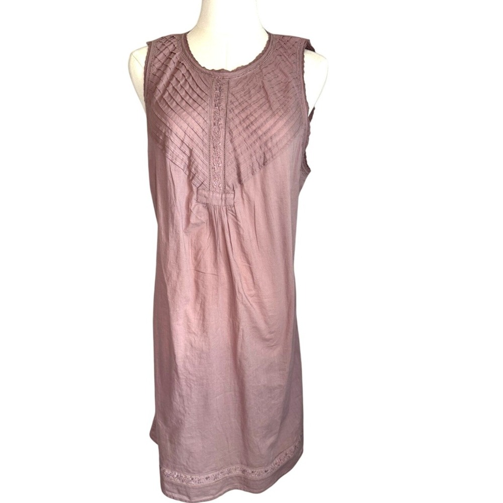 Sleeveless Dress Mauve Pink Pintuck Detail Casual Summer Cotton Women's Large